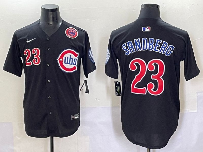 Men 2025 Chicago Cubs #23 Sandberg Black Fashion Retro Nike MLB Jersey style 3->chicago cubs->MLB Jersey